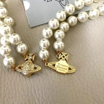Vivienne Westwood Double Pearl Necklace Graziella Peal Choker Gold with box