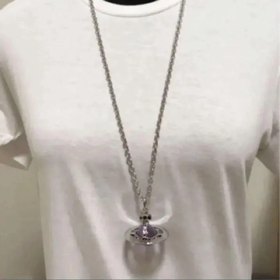 Vivienne Westwood Small Orb Silver Purple Necklace Chain 80cm Box included