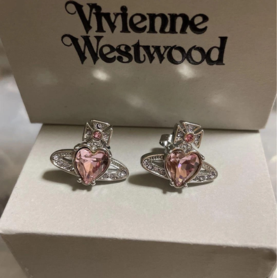 Vivienne Westwood Ariela Orb Heart Earrings, Silver Pink (Includes Accessories)