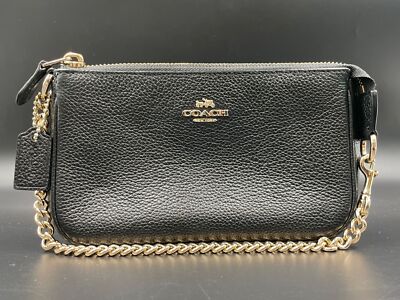 Coach Logo Accessory Pouch Handbag Zip bag city bag Leather Women's Black