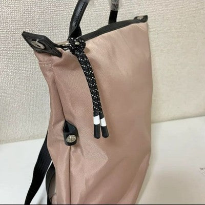 Longchamp Le Pliage Energy Backpack Zipper bag Nylon bag Pink Beige Leather