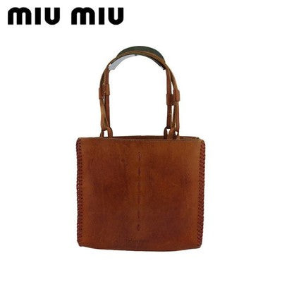 Miu Miu Tote Bag Hand Bag Women's Logo Leather Stitch T22505 Beige