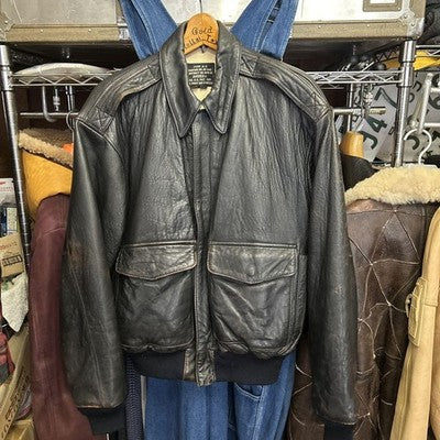 AVIREX TYPE A-2 Bomber Girl Leather Jacket flight jacket Size S Black 1990'