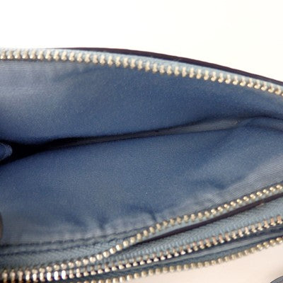 Coach Signature Brown Double Zip Pouch Hand bag Sky Blue Leather Women's