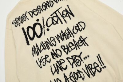 see description size S-XL stussy long-sleeved sweater knit collar Beige Black