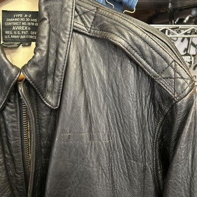 AVIREX TYPE A-2 Bomber Girl Leather Jacket flight jacket Size S Black 1990'