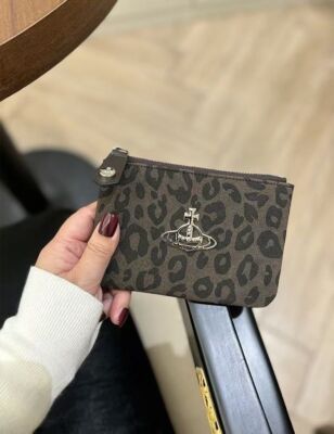 Vivienne Westwood Leopard Ultra-thin Coin Purse wallet Card Pocket dark brown