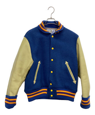 【M】 WHITESVILLE WV10934 Leather Stadium Jumper Varsity Jacket Blue x Beige