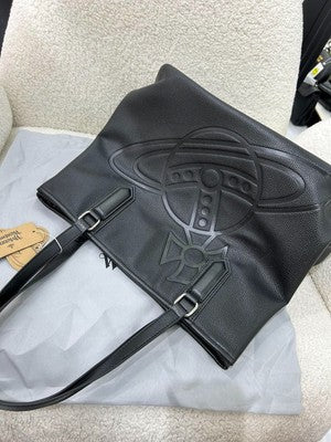 Vivienne Westwood Hamilton Tote Bag Orb Logo Leather Grain Black Outlet Products