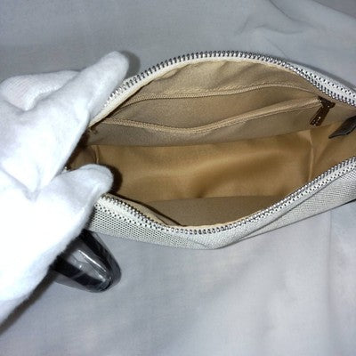 Longchamp M size Canvas Messenger Bag Tote Bag Hand bag Ivory Leather