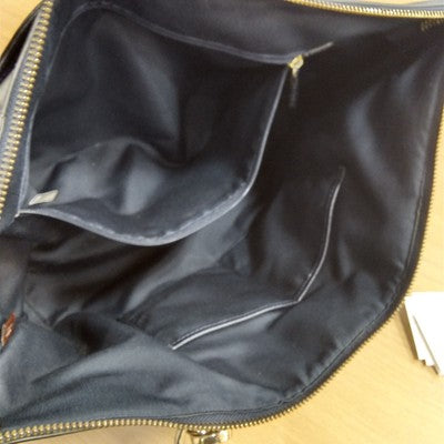 Coach tote bag all leather City bag Zip bag turn lock charm Navy A4 size