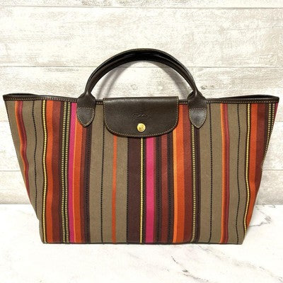 Longchamp Tote Bag Handbag canvas bag leather bag stripes Women's Bag