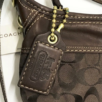 Coach Signature shoulder bag signature pattern brown women's Leather Canvas