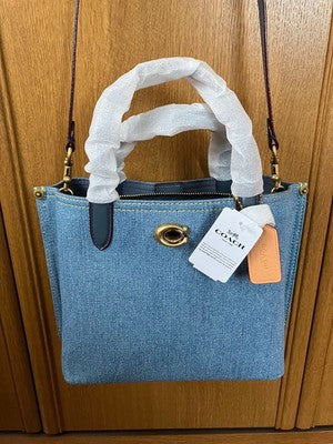 COACH Willow Tote 24 ShoulderBag CR708 Denim INDIGO Blue Women's Bag Outlet New