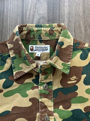 M BAPE A BATHING APE CAMO CORDUROY SHIRT A Long Sleeve Shirt Camouflage japan