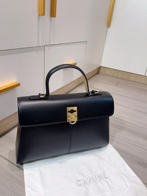 CAFUNE Style Handbag Shoulder Bag Black Leather  One handle crossbody Women