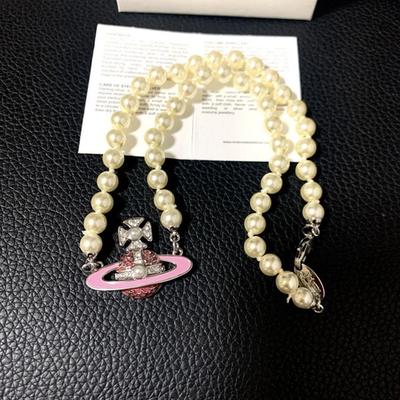 Vivienne Roxanne pearl necklace pink orb chain length 43cm box included new