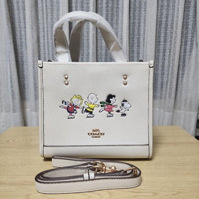 Coach x Peanuts CE850 Snoopy Collaboration Tote Shoulder Bag Chalk Women's