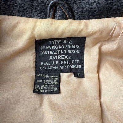 VTG Avirex A-2 Bomber Flight Leather Jacket XS Black Patrouille de France 1988