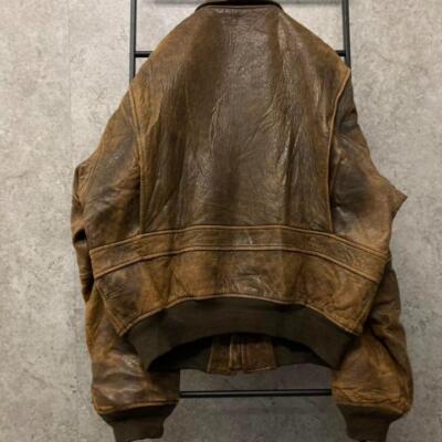 Vintage 80s US NAVY Avirex Type G2 Leather Bomber flight Jacket XL Brown