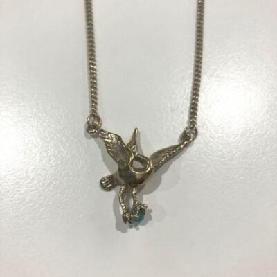 Stella McCartney Bird Charm Italian Long Necklace crane motif blue stone