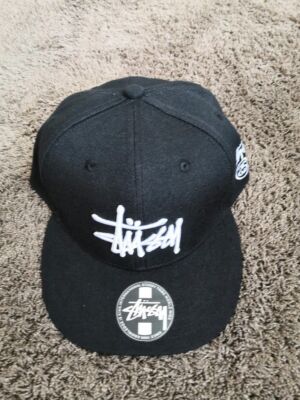 STUSSY Snapback Cap Hat black & White logo acs