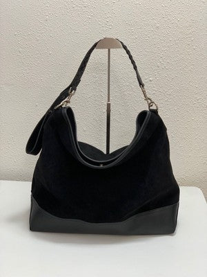 Vivienne Westwood Shoulder Tote Bag Black Suede Orb Logo Leather Strap Bargain