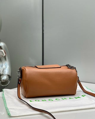Longchamp Le Pliage XS size Tote Bag Handbag Pouch Cognac Brown Leather