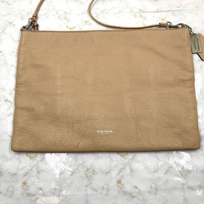 Coach Leather 2WAY Clutch Bag Second Bag Crossbody Shoulder Bag Beige
