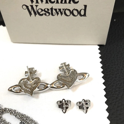 Vivienne Westwood Necklace & Earrings Set, Heart Orb Diamante, Silver, Purple