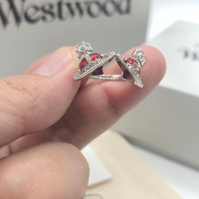 check description Vivienne Westwood Planet Double Heart Open Ring Adjustable