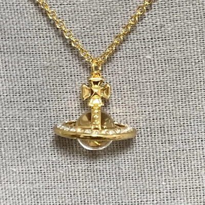 Vivienne Westwood Orb Small Necklace, Gold, Top 4cm x 4cm, Chain Length 45cm