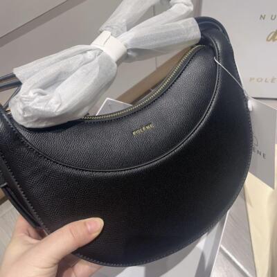 POLÈNE Black Half Moon Shoulder Bag for Women, Black, Mini Bag, with Shoulder