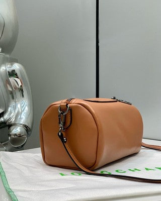 Longchamp Le Pliage XS size Tote Bag Handbag Pouch Cognac Brown Leather