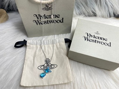 Vivienne Westwood Blue Water Drop Cubic Zirconia Necklace Silver and blue