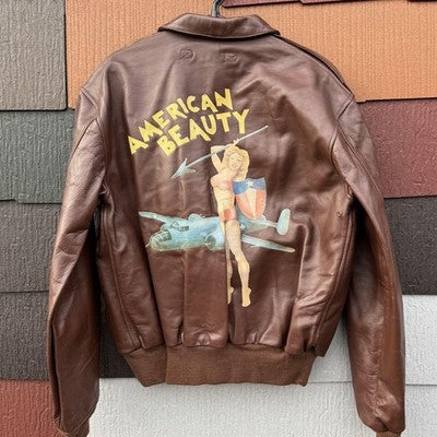 Avirex A-2 American Beauty Bomber Flight Leather Jacket L Brown  size 42