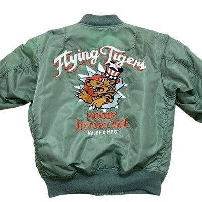 Avirex MA-1 FLYING TIGERS Flight Jacket Size L Olive Green Nylon Military