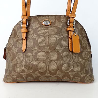 COACH Signature 2way Handbag Shoulder Bag Zip bag Brown Women's  Leather