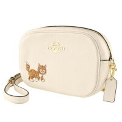 COACH CC790 Jamie Crossbody Bag White Dancing Kitten Cat Print Gold Chain