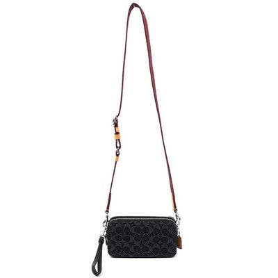Coach Shoulder Bag Camera Bags Kira Crossbody Signature Denim Black Calf Leather