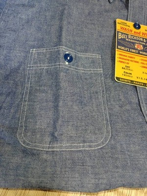 Blue/ White BUZZ RICKSON'S BR35856 chambray work shirts short sleeve made in JP