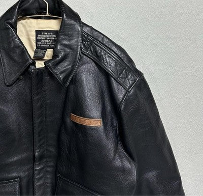 VTG Avirex A-2 Bomber Flight Leather Jacket XS Brown Patrouille de France 1988