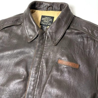 VTG Avirex A-2 Bomber Flight Leather Jacket S Brown Patrouille de France 1988