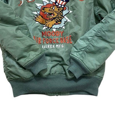 Avirex MA-1 FLYING TIGERS Flight Jacket Size L Olive Green Nylon Military