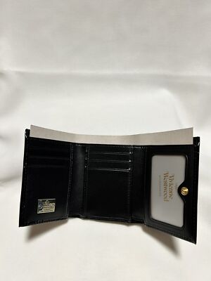 Vivienne Westwood Clasp Trifold Wallet Enamel Fabric  Orb outlet Black NEW