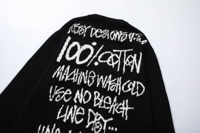 see description size S-XL 2024 stussy long-sleeved sweater knit collar Black