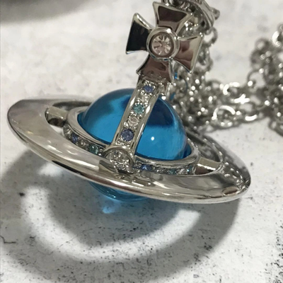 Vivienne Westwood Small Orb Necklace Silver x Light Blue w/ Chain approx. 80 cm