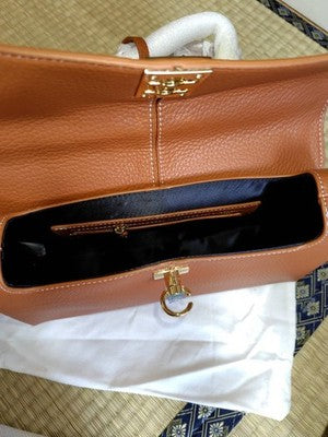 cafune brown leather shoulder bag large, brown, with metal fittings