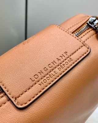 Longchamp Le Pliage XS size Tote Bag Handbag Pouch Cognac Brown Leather