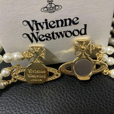 Vivienne Westwood 3-strand pearl necklace Graziella series gold orb with box